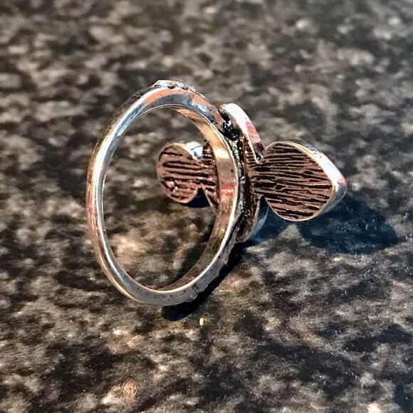 SILVER Cocktail Ring With Peach And Green Stones Costume Jewelry Size 7 New - Picture 5 of 7